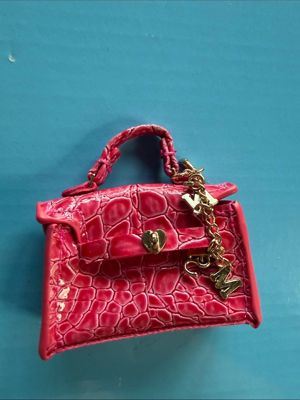 Glossy Croc-Embossed Mini Top-Handle Bag in Hot Pink Zuru mini brand bag